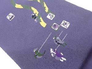 縮緬地抽象人物に幾何学模様名古屋帯